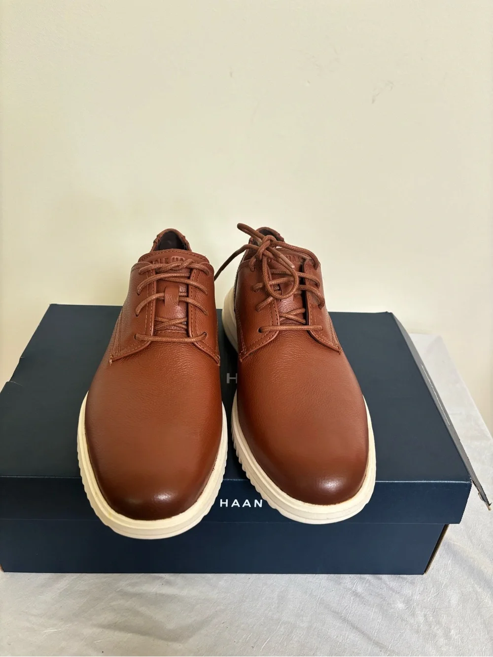 Cole Haan Grand Plain Toe Oxford Size 8 M Mens British Tan Tumbled Leather NEW